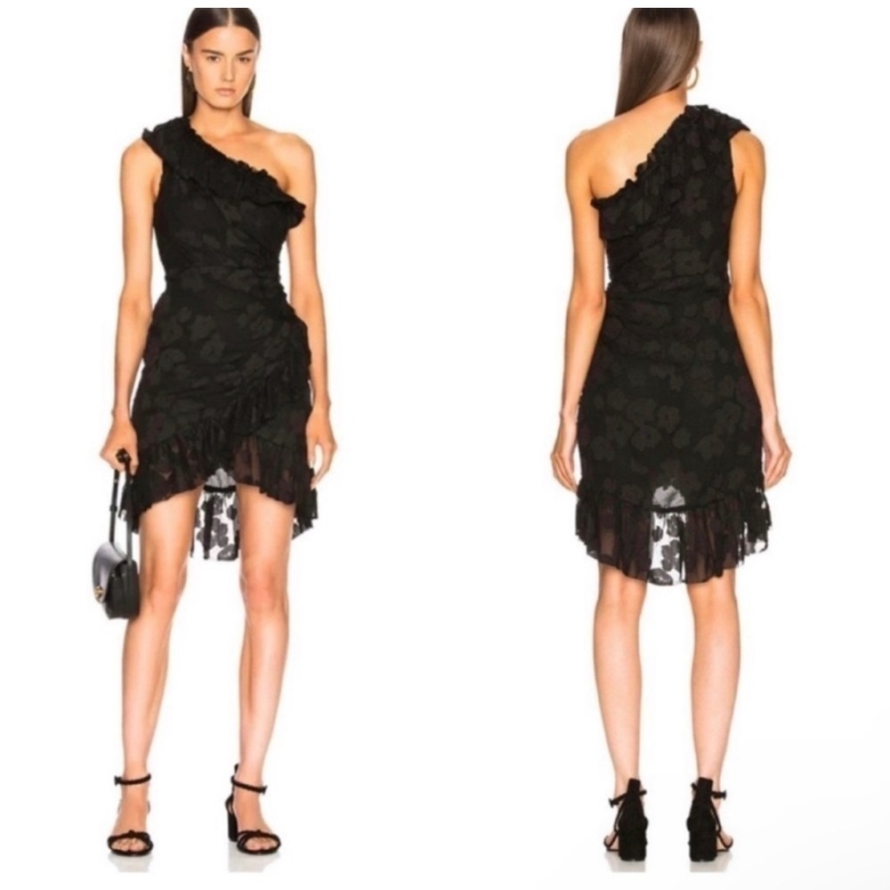 Ulla Johnson 2 Rimona Silk Cotton Black One Shoulder Ruffle Dress Mini Cocktail